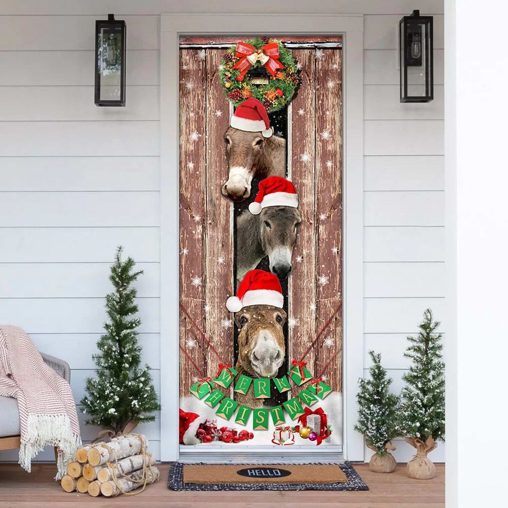 Donkeys Christmas Snow Farmhouse Door Cover, Donkeys Lover Gifts, Christmas Door Knob Covers, Christmas Outdoor Decoration