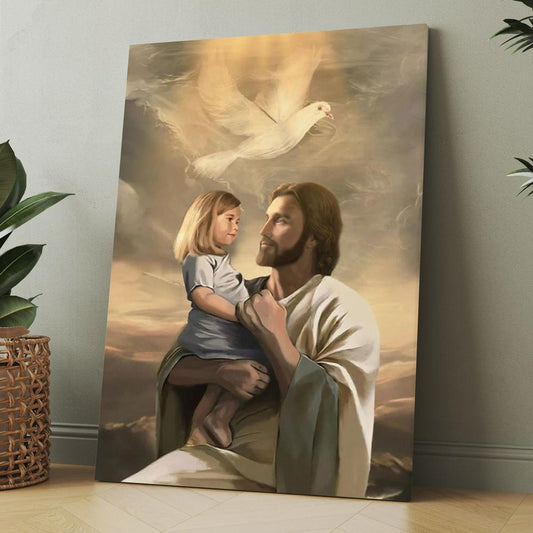 Dove Jesus Painting Jesus With Child Canvas, Christmas Gift for Christian