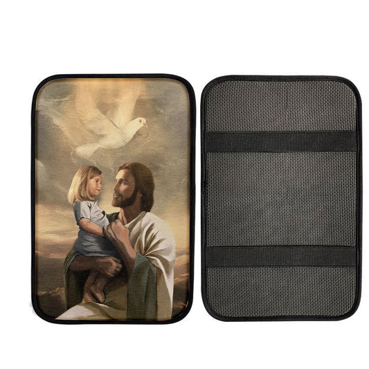 Dove Jesus Painting Jesus With Child Car Center Console Cover, Car Armrest Pad, Christian Gift, Armrest Box Mat