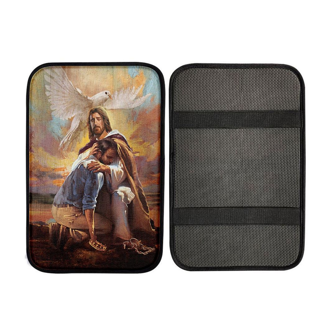 Dove Of Peace Sheltered In The Arms Of God Car Center Console Cover, Christian Car Accessories