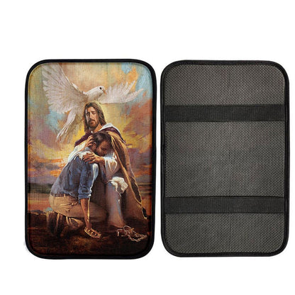 Dove Of Peace Sheltered In The Arms Of God Car Center Console Cover, Christian Car Accessories
