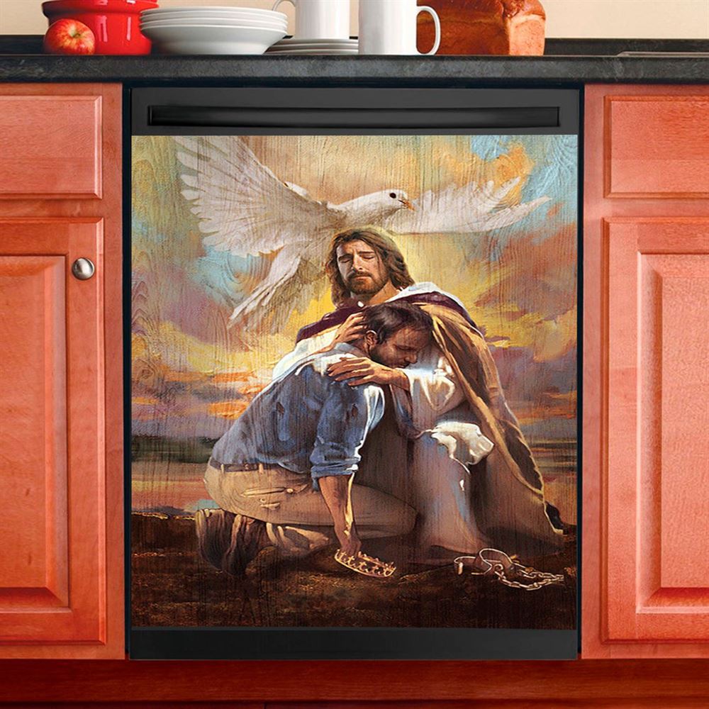 Dove Of Peace Sheltered In The Arms Of God Dishwasher Cover, Bible Verse Dishwasher Magnet Cover, Christian Inspirational Kitchen Decor