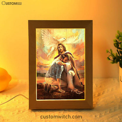 Dove Of Peace Sheltered In The Arms Of God Frame Lamp Art - Bible Verse Art - Christian Inspirational Decor