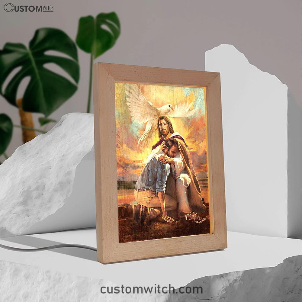 Dove Of Peace Sheltered In The Arms Of God Frame Lamp Art - Bible Verse Art - Christian Inspirational Decor