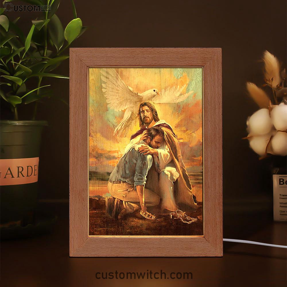 Dove Of Peace Sheltered In The Arms Of God Frame Lamp Art - Bible Verse Art - Christian Inspirational Decor