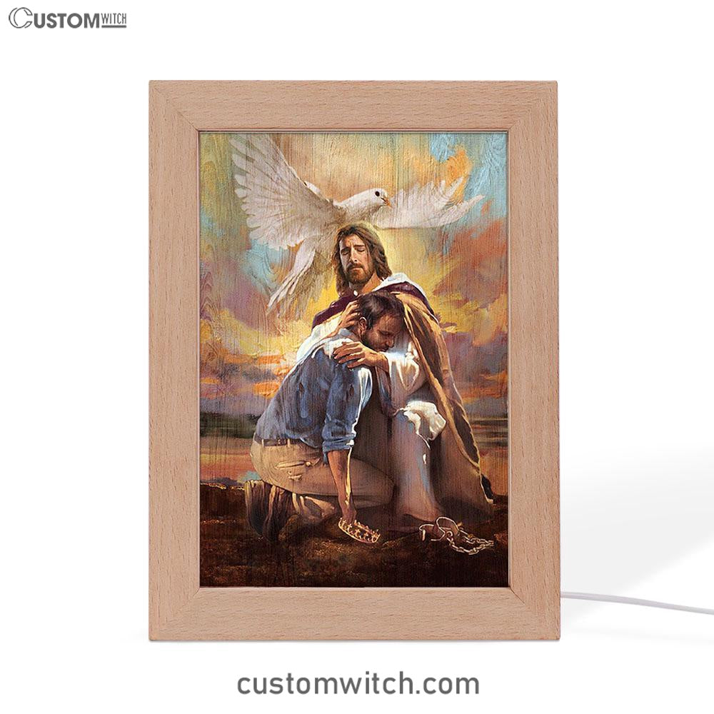 Dove Of Peace Sheltered In The Arms Of God Frame Lamp Art - Bible Verse Art - Christian Inspirational Decor