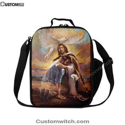Dove Of Peace Sheltered In The Arms Of God Lunch Bag, Christian Lunch Bag For School, Picnic, Religious Lunch Bag