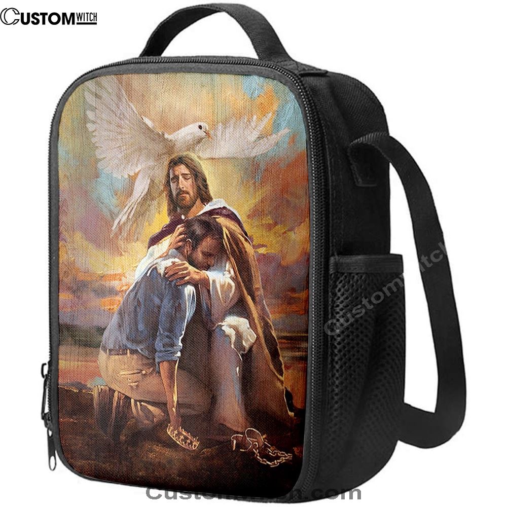 Dove Of Peace Sheltered In The Arms Of God Lunch Bag, Christian Lunch Bag For School, Picnic, Religious Lunch Bag