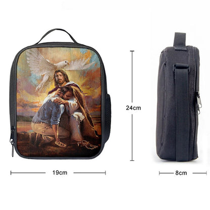 Dove Of Peace Sheltered In The Arms Of God Lunch Bag, Christian Lunch Bag For School, Picnic, Religious Lunch Bag