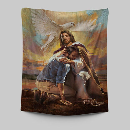 Dove Of Peace Sheltered In The Arms Of God Tapestry Art - Bible Verse Wall Art - Christian Inspirational Wall Decor