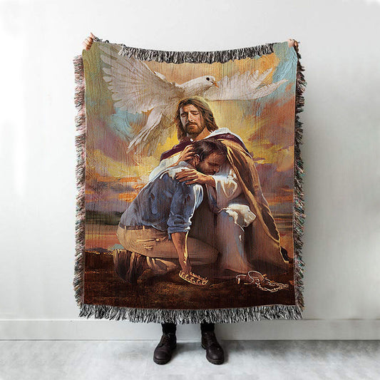 Dove Of Peace Sheltered In The Arms Of God Woven Blanket Art - Bible Verse Throw Blanket - Christian Inspirational Boho Blanket