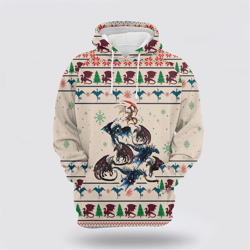 Dragon Christmas Tree All Over Print 3D Hoodie For Men & Women, Christmas Hoodie Cute, Christmas Gift, Christmas Fashion