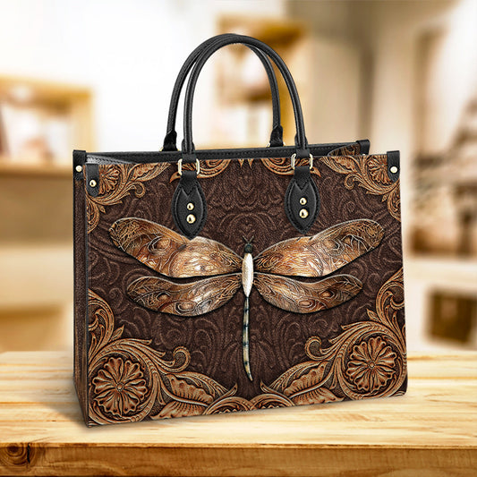 Dragonfly Earthtoned Leather Bag, Gifts Dragonfly Lovers, Women's Pu Leather Bag
