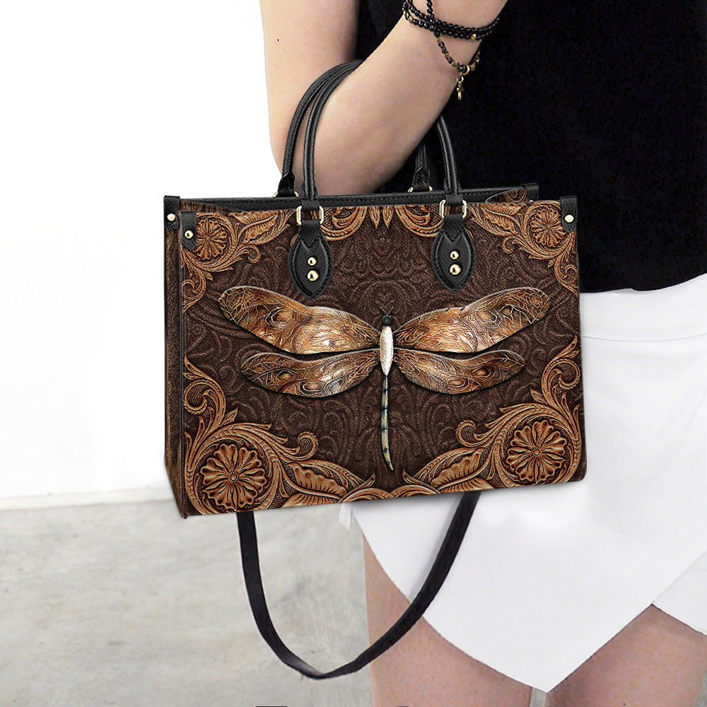 Dragonfly Earthtoned Leather Bag, Gifts Dragonfly Lovers, Women's Pu Leather Bag