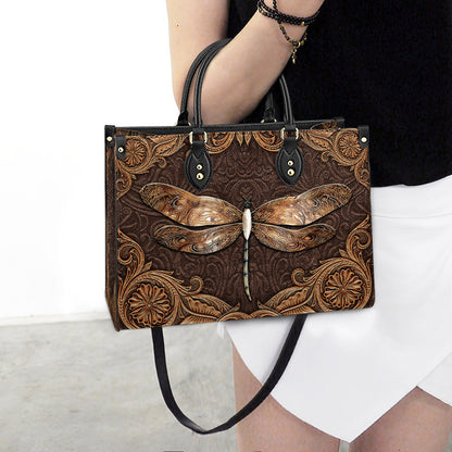 Dragonfly Earthtoned Leather Bag, Gifts Dragonfly Lovers, Women's Pu Leather Bag