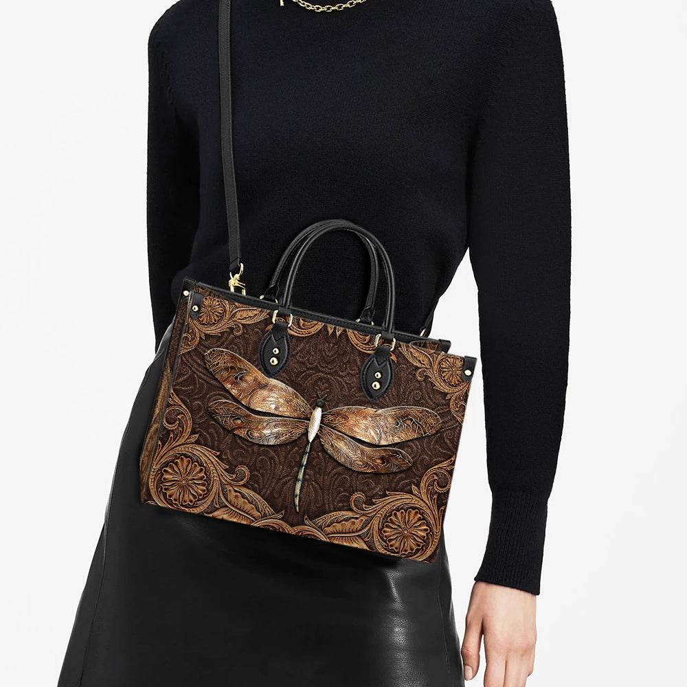 Dragonfly Earthtoned Leather Bag, Gifts Dragonfly Lovers, Women's Pu Leather Bag