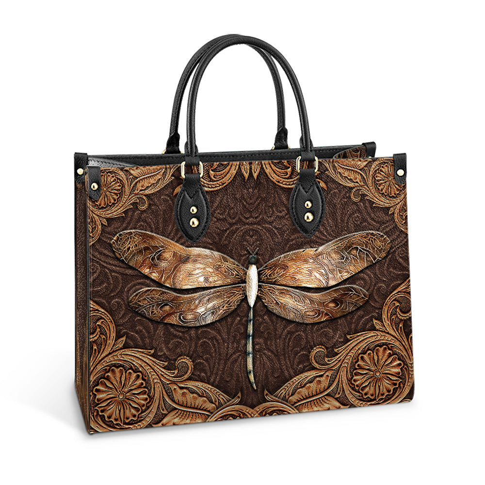 Dragonfly Earthtoned Leather Bag, Gifts Dragonfly Lovers, Women's Pu Leather Bag