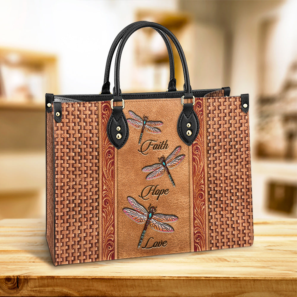 Dragonfly Faith Hope Love Leather Bag, Gifts Dragonfly Lovers, Women's Pu Leather Bag