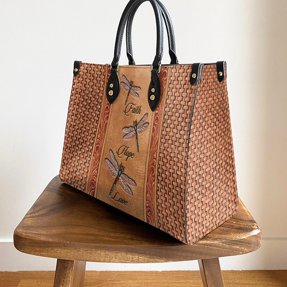 Dragonfly Faith Hope Love Leather Bag, Gifts Dragonfly Lovers, Women's Pu Leather Bag