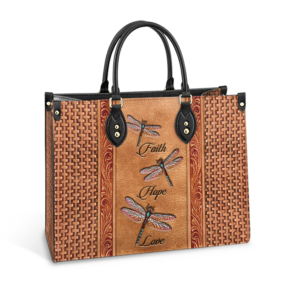 Dragonfly Faith Hope Love Leather Bag, Gifts Dragonfly Lovers, Women's Pu Leather Bag
