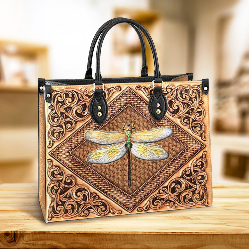 Dragonfly Flowers Lover Leather Bag, Gifts Dragonfly Lovers, Women's Pu Leather Bag