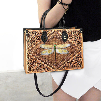 Dragonfly Flowers Lover Leather Bag, Gifts Dragonfly Lovers, Women's Pu Leather Bag