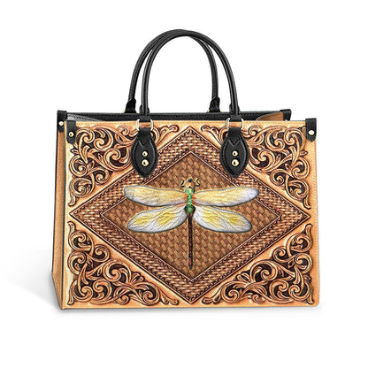 Dragonfly Flowers Lover Leather Bag, Gifts Dragonfly Lovers, Women's Pu Leather Bag