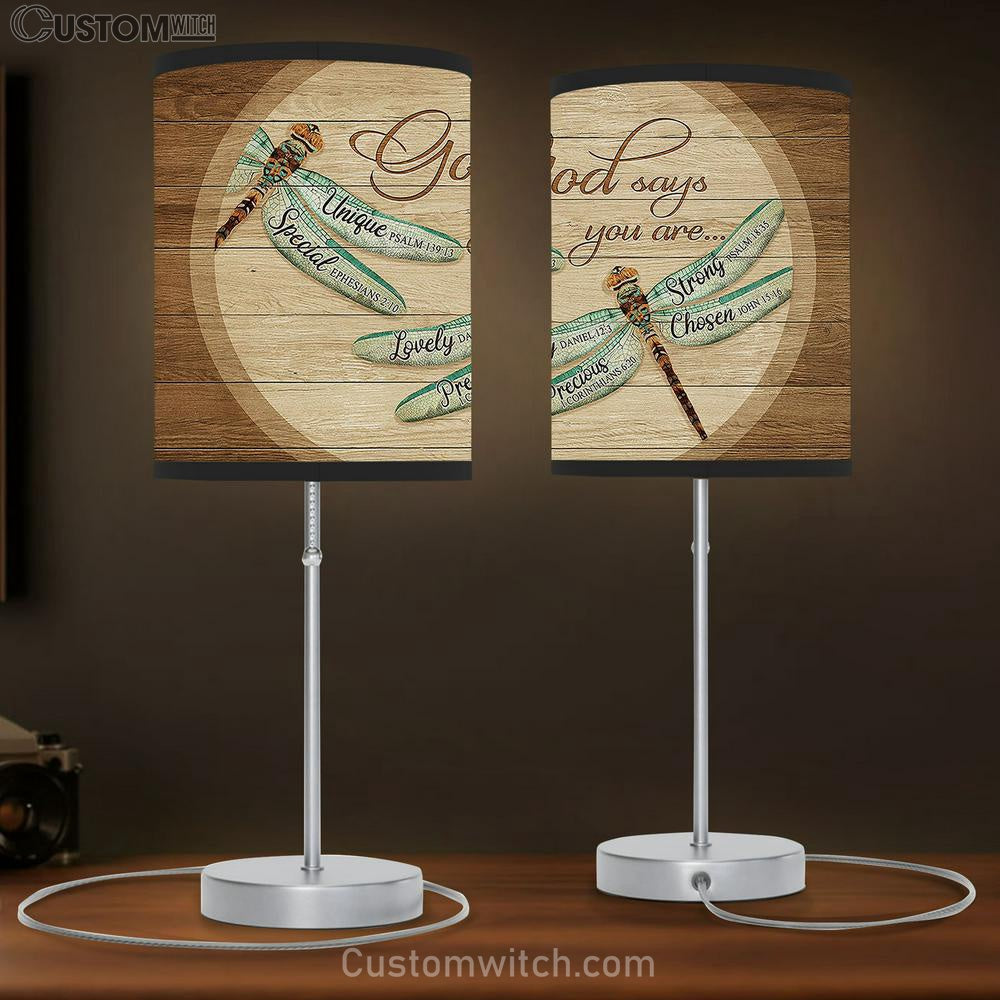 Dragonfly God says you are Table Lamb Gift - Bible Verse Table Lamb - Religious Bedroom Decor