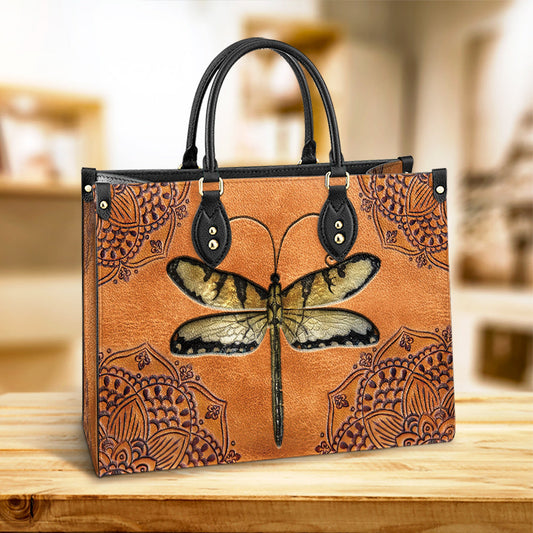 Dragonfly Mandala Style Leather Bag, Gifts Dragonfly Lovers, Women's Pu Leather Bag