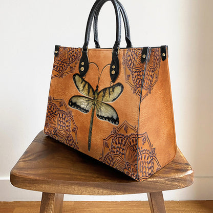 Dragonfly Mandala Style Leather Bag, Gifts Dragonfly Lovers, Women's Pu Leather Bag