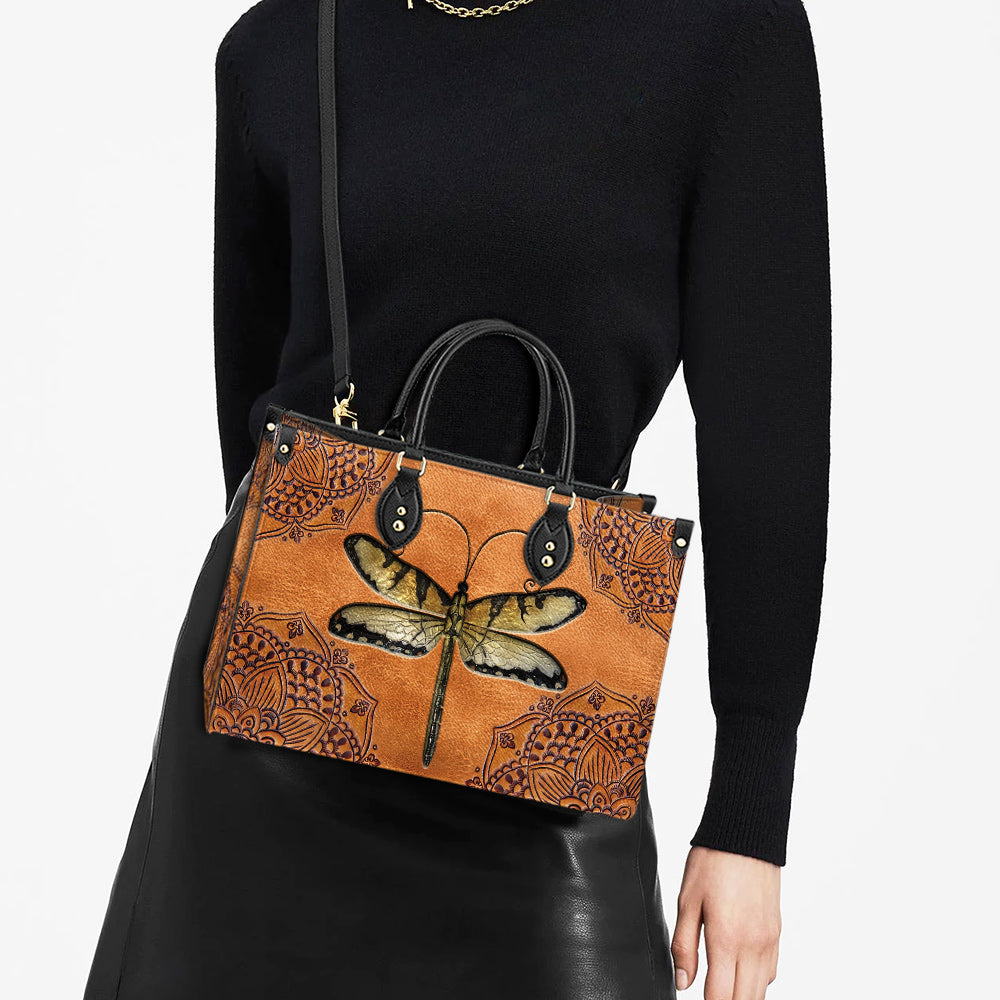 Dragonfly Mandala Style Leather Bag, Gifts Dragonfly Lovers, Women's Pu Leather Bag
