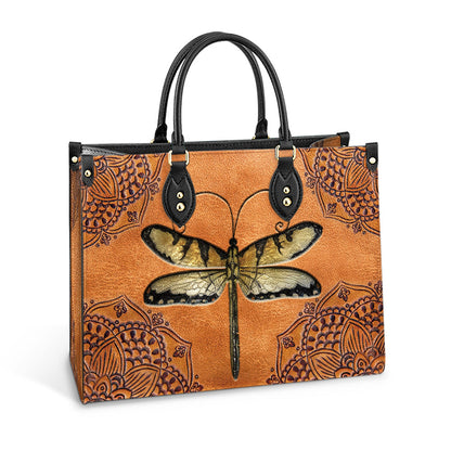 Dragonfly Mandala Style Leather Bag, Gifts Dragonfly Lovers, Women's Pu Leather Bag
