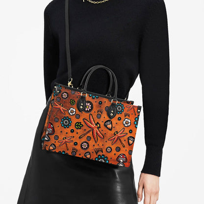 Dragonfly Mushrooms Flowers Pattern Style Leather Bag, Gifts Dragonfly Lovers, Women's Pu Leather Bag