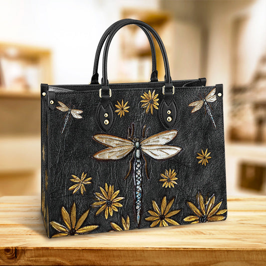 Dragonfly Sunflowers 1 Leather Bag, Gifts Dragonfly Lovers, Women's Pu Leather Bag