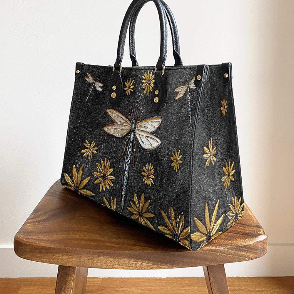 Dragonfly Sunflowers 1 Leather Bag, Gifts Dragonfly Lovers, Women's Pu Leather Bag