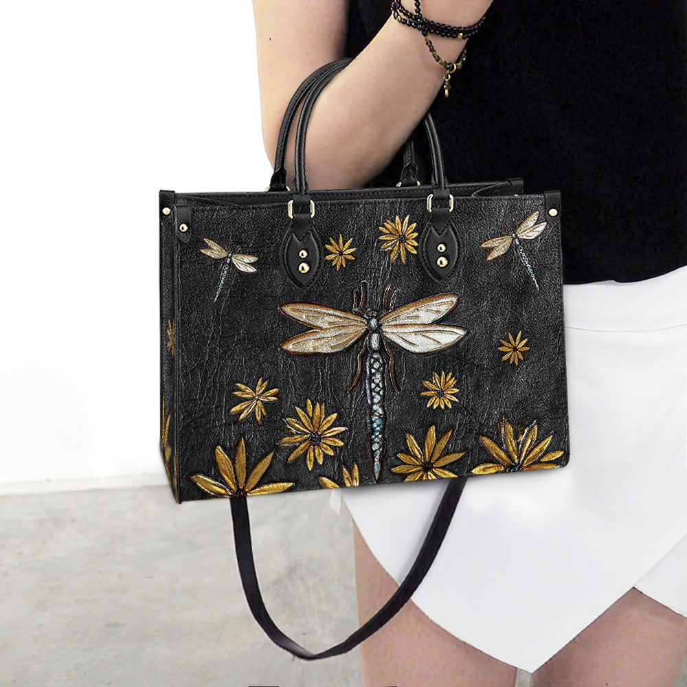 Dragonfly Sunflowers 1 Leather Bag, Gifts Dragonfly Lovers, Women's Pu Leather Bag
