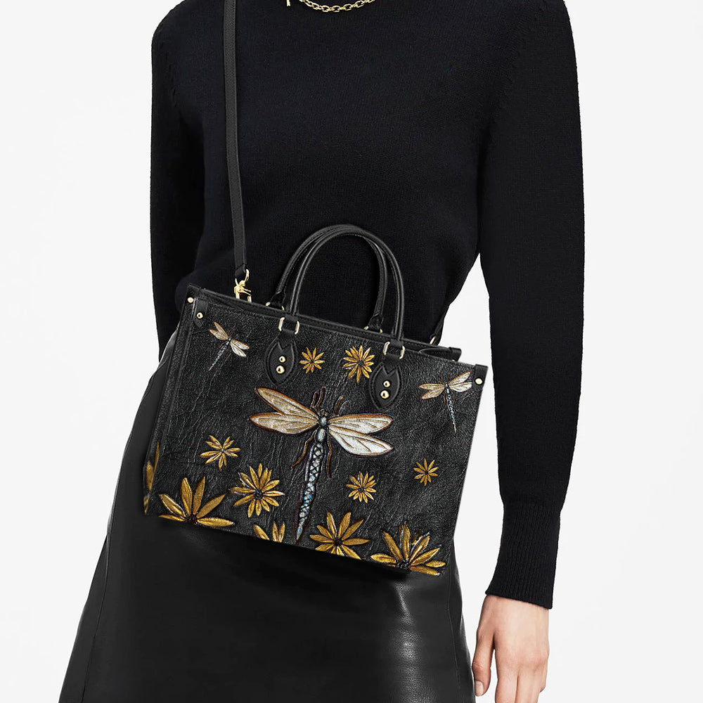 Dragonfly Sunflowers 1 Leather Bag, Gifts Dragonfly Lovers, Women's Pu Leather Bag