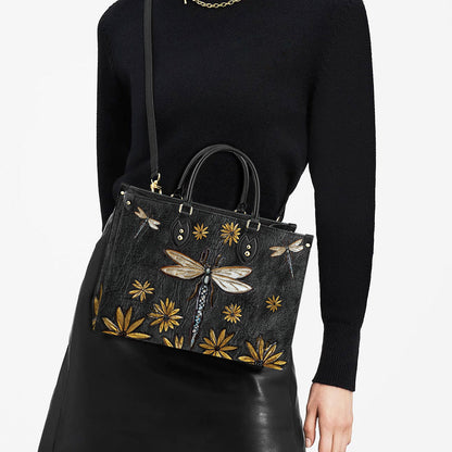 Dragonfly Sunflowers 1 Leather Bag, Gifts Dragonfly Lovers, Women's Pu Leather Bag