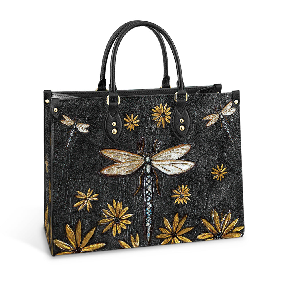 Dragonfly Sunflowers 1 Leather Bag, Gifts Dragonfly Lovers, Women's Pu Leather Bag