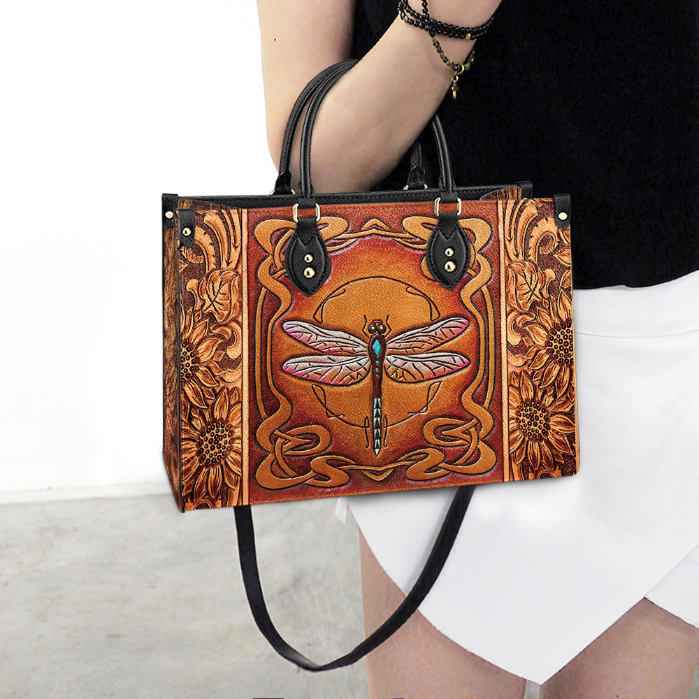 Dragonfly Sunflowers Leather Bag, Gifts Dragonfly Lovers, Women's Pu Leather Bag