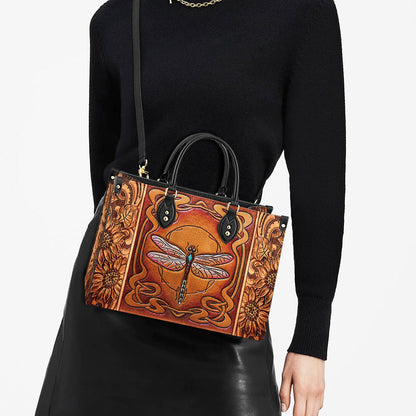Dragonfly Sunflowers Leather Bag, Gifts Dragonfly Lovers, Women's Pu Leather Bag