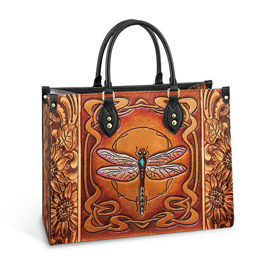Dragonfly Sunflowers Leather Bag, Gifts Dragonfly Lovers, Women's Pu Leather Bag
