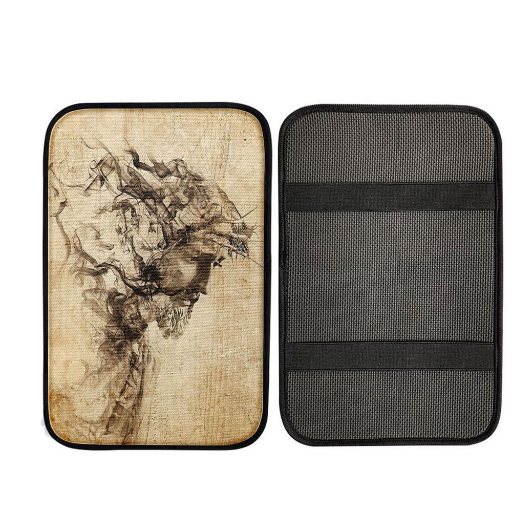 Drawing Jesus Christ Car Center Console Cover, Christian Car Accessories