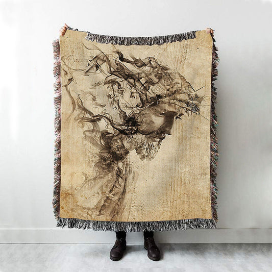Drawing Jesus Christ Woven Throw Blanket - Jesus Woven Blanket Pictures - Christian Woven Throw Blanket