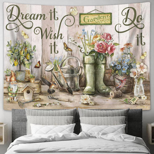 Dream It Wish It Do It Flower Large Tapestry Art - Christian Wall Art Home Decor - Religious Tapestry Prints