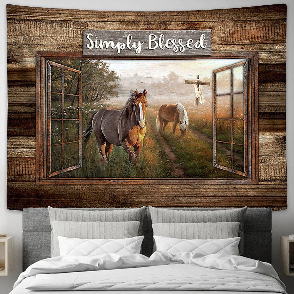 Dream horses Simply blessed Tapestry Wall Art - Bible Verse Tapestry - Religious Tapestry Wall Hanging