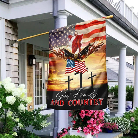Eagle And Jesus, God Family and Country Flag, Outdoor Christian House Flag, Christian Flag, Scripture Flag, Garden Banner