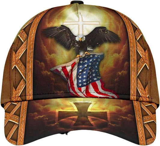 Eagle With One Nation Under God All Over Print Baseball Cap, God Cap, Gift Ideas For Male