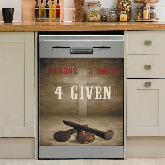 Easter Christian Gifts 1 Cross 3 Nails 4 Given Dishwasher Cover, Bible Verse Dishwasher Magnet Cover, Scripture Kitchen Decor