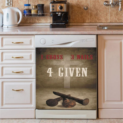 Easter Christian Gifts 1 Cross 3 Nails 4 Given Dishwasher Cover, Bible Verse Dishwasher Magnet Cover, Scripture Kitchen Decor